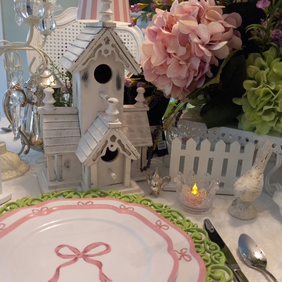 Shabby Chic Pink Coquette Bows Melamine Salad & Dinner Plates 8 PC Set Pastel - Picture 11 of 13